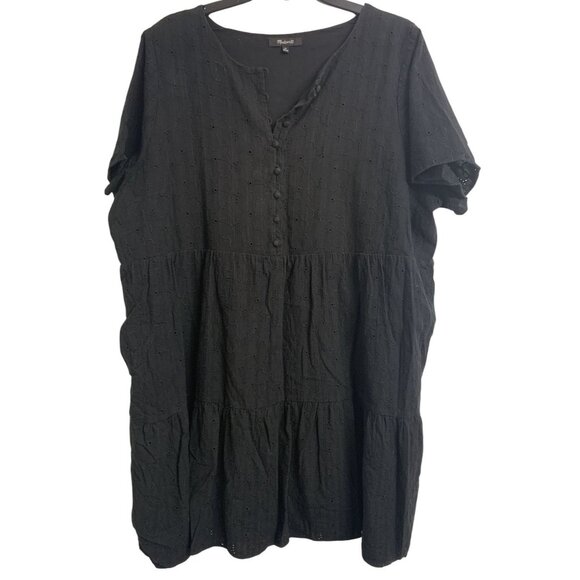Madewell 2X Eyelet Cotton Tiered Oversize Midi Dress Black Casual - Picture 1 of 7